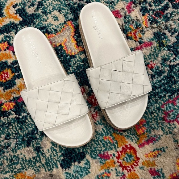 J/Slides Sandals Women's 8.5 Rollie Woven Slip On Espadrille Sporty Leather - Picture 2 of 7